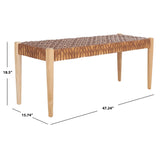 SAFAVIEH Mahalia Bandelier Wood & Leather Bench - 47" W x 16" D x 19" H - 47Wx16Dx19H