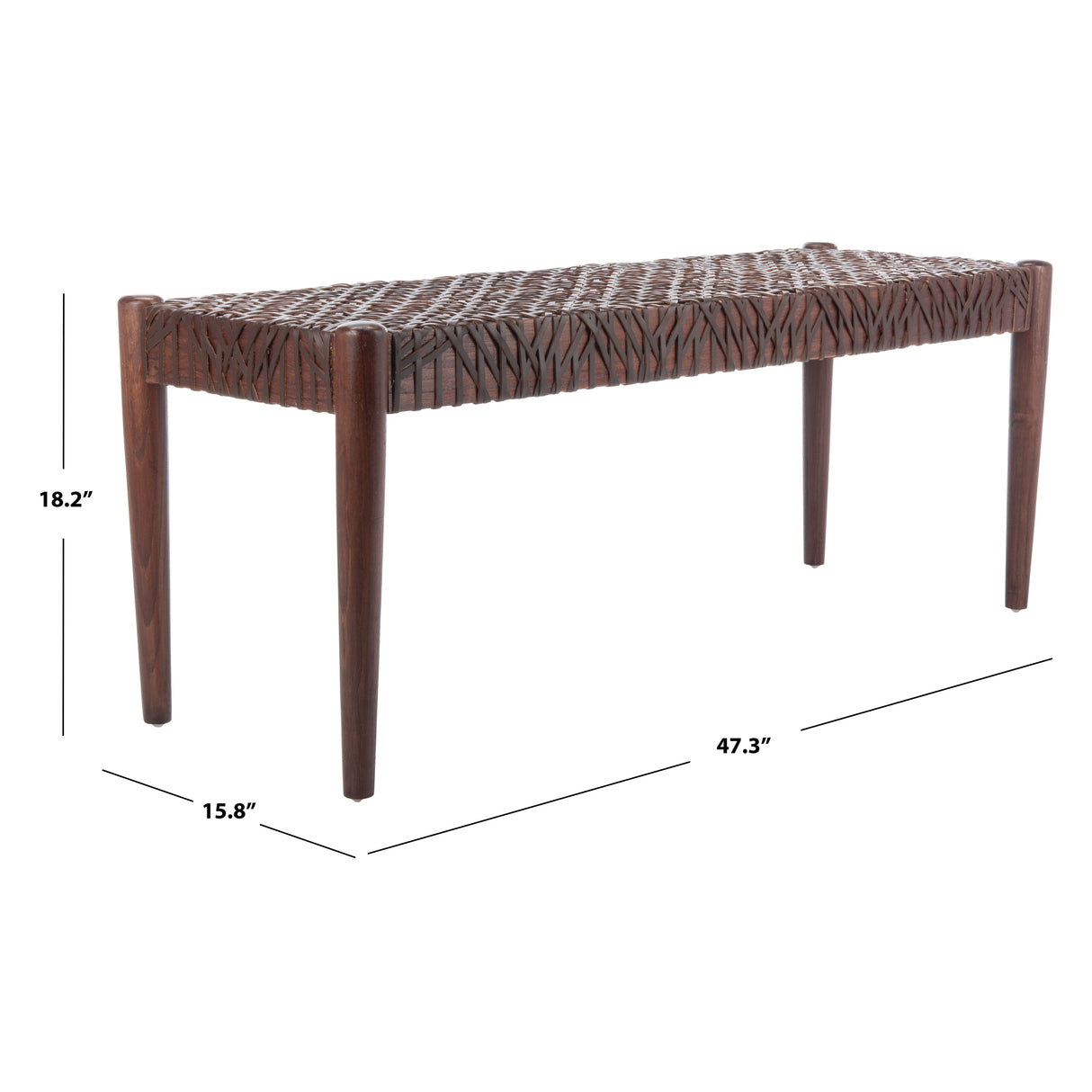 SAFAVIEH Mahalia Bandelier Wood & Leather Bench - 47" W x 16" D x 19" H - 47Wx16Dx19H