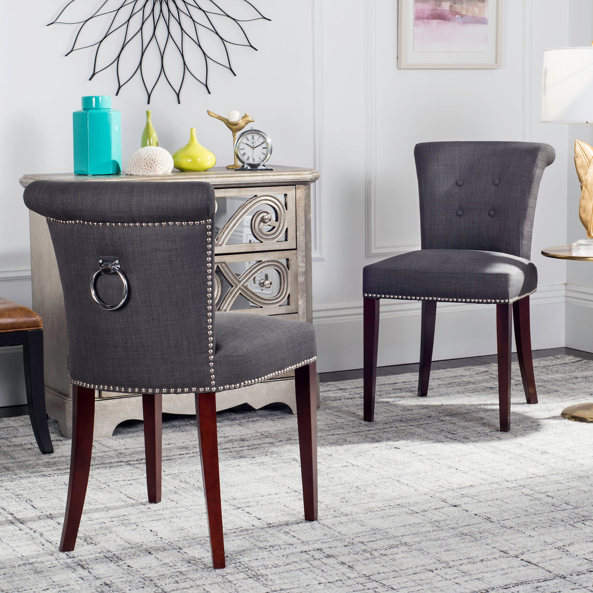 SAFAVIEH Malia Charcoal Grey Dining Chair (Set of 2) - 19.5" x 24.2" x 33.4" - 20Wx24Dx33H