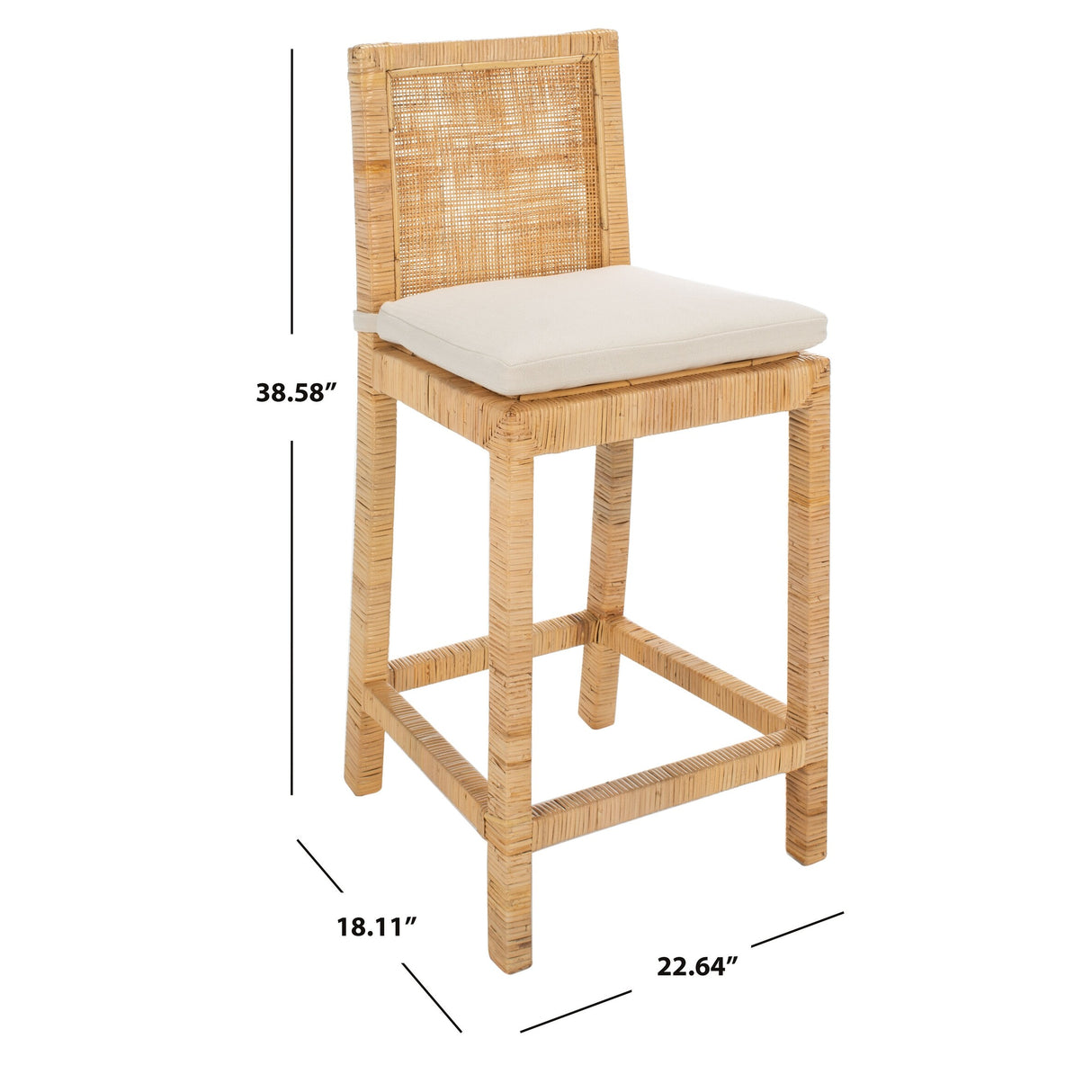 SAFAVIEH Mursel 24-inch Cane Counter Stool with Cushion - 22.6" x 18.1" x 38.6" - 23Wx18Dx39H