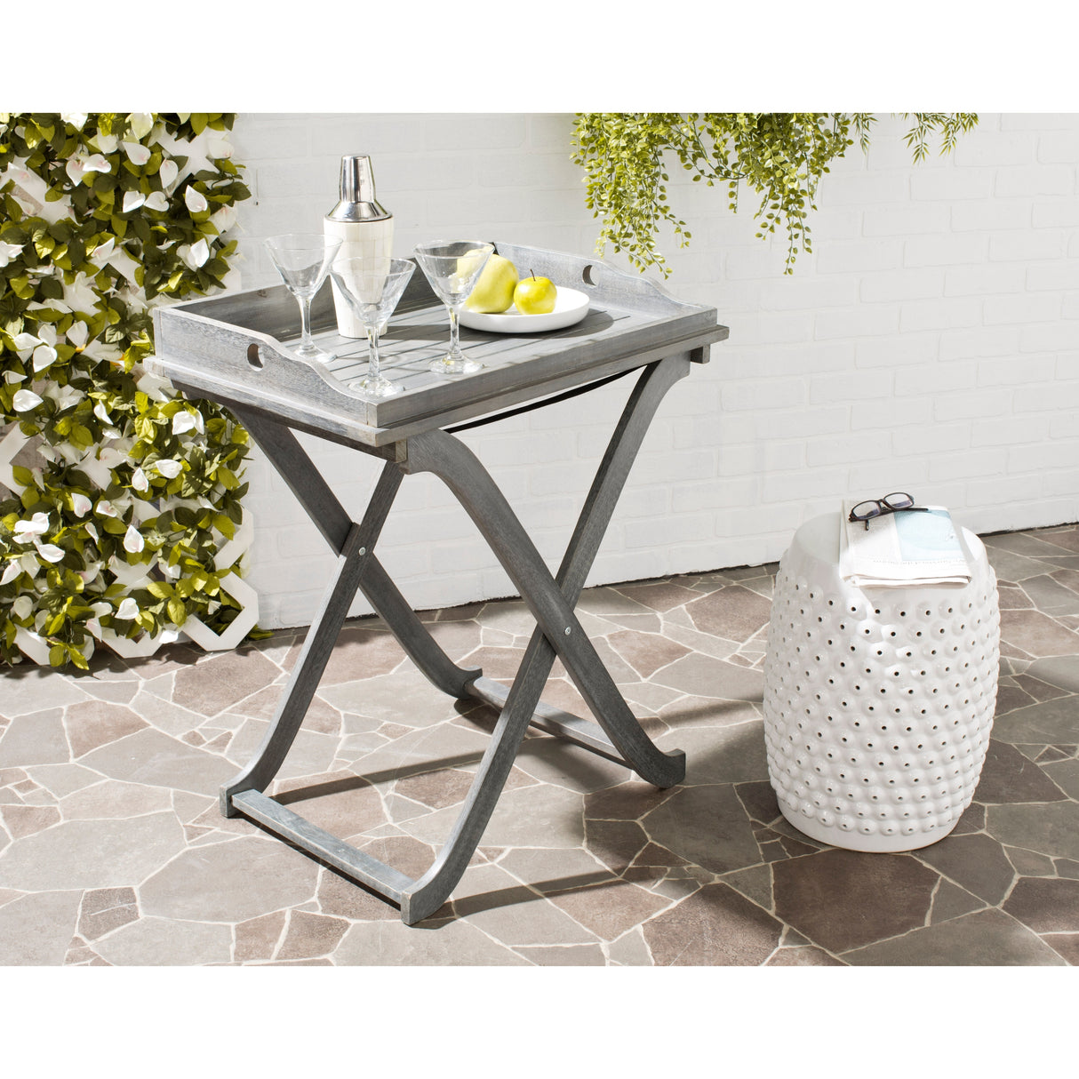 SAFAVIEH Outdoor Anastasiia Acacia Wood Folding Tray Table - 19Wx27Dx32H
