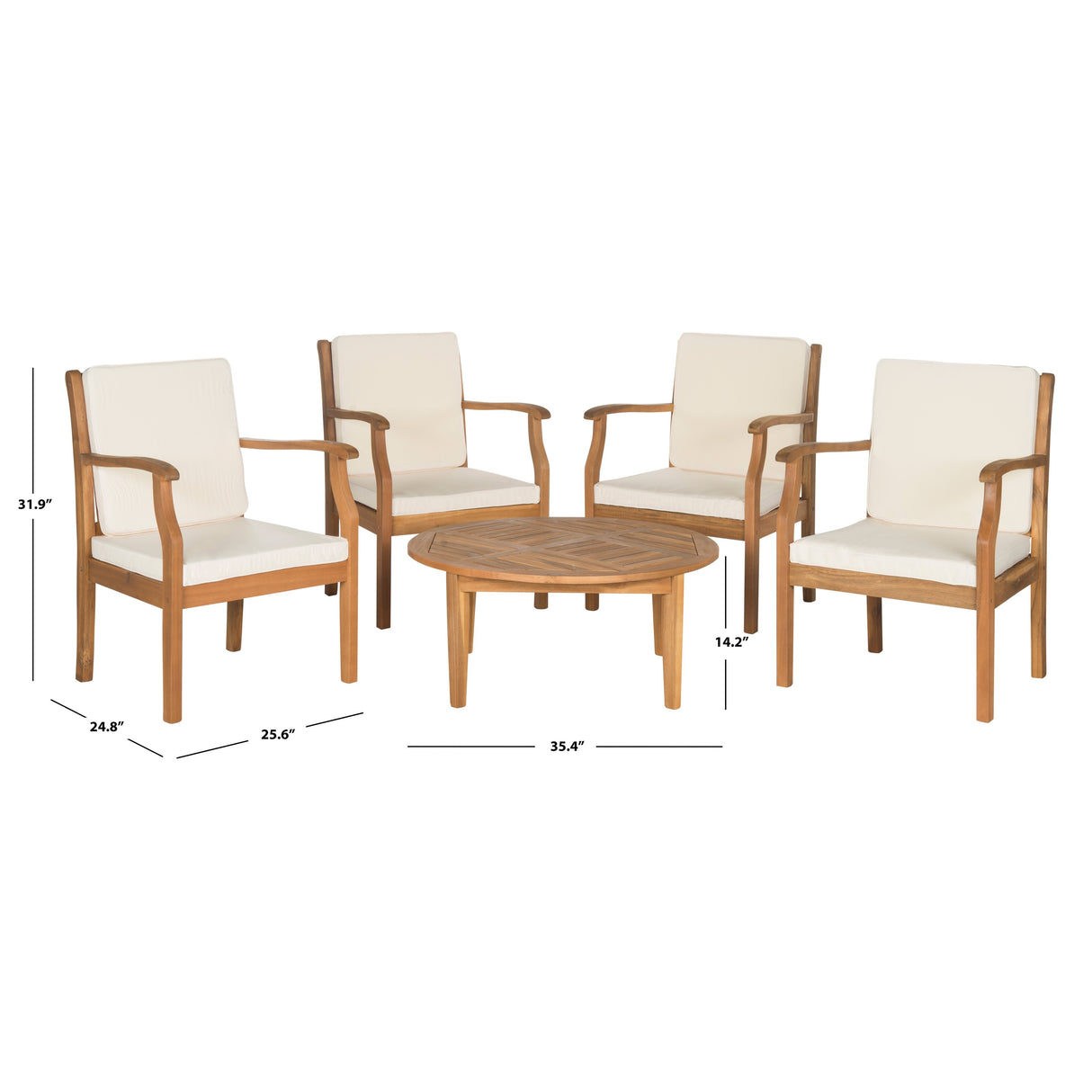 SAFAVIEH Outdoor Hazbie Acacia Wood 5-Piece Patio Set - 26W x 32D x 25H
