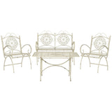 SAFAVIEH Outdoor Nyasia Victorian Scroll Iron 4-Piece Patio Set - 45W x 39D x 22H