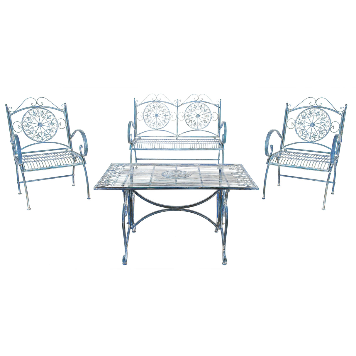 SAFAVIEH Outdoor Nyasia Victorian Scroll Iron 4-Piece Patio Set - 45W x 39D x 22H