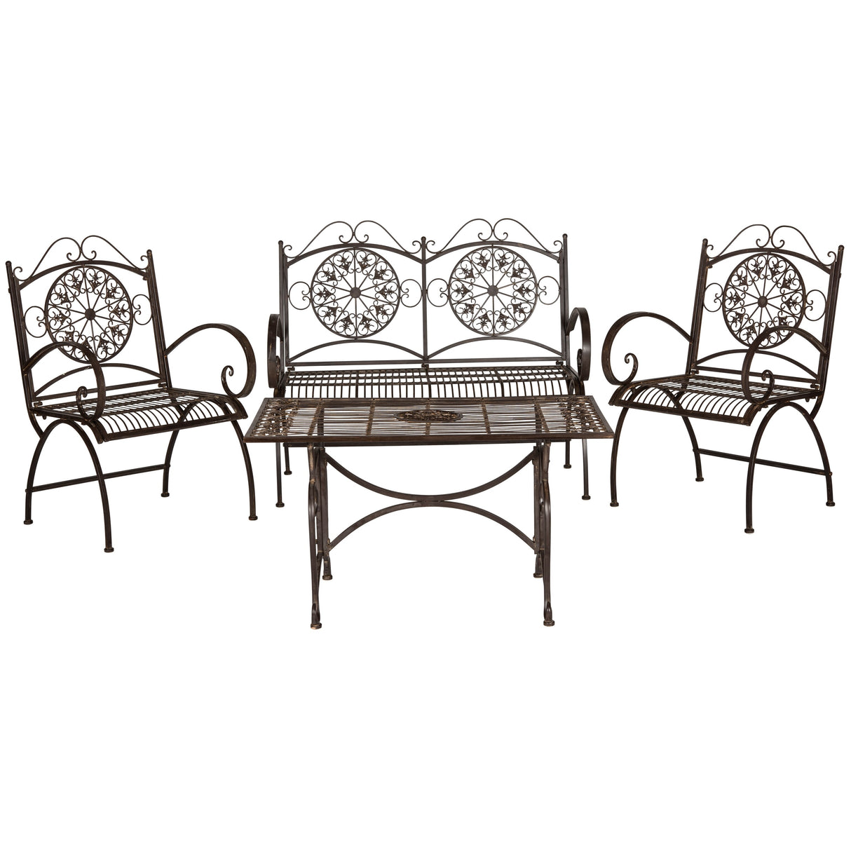 SAFAVIEH Outdoor Nyasia Victorian Scroll Iron 4-Piece Patio Set - 45W x 39D x 22H