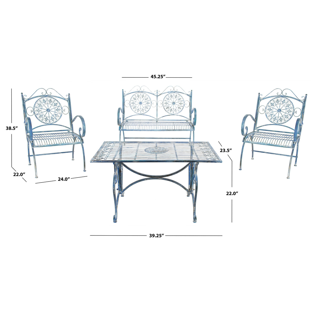 SAFAVIEH Outdoor Nyasia Victorian Scroll Iron 4-Piece Patio Set - 45W x 39D x 22H