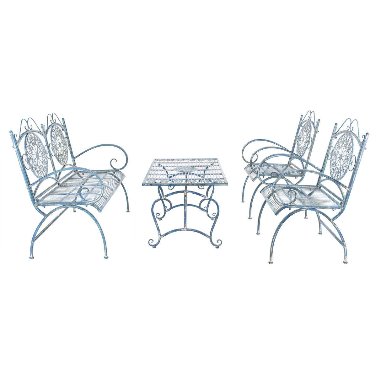 SAFAVIEH Outdoor Nyasia Victorian Scroll Iron 4-Piece Patio Set - 45W x 39D x 22H