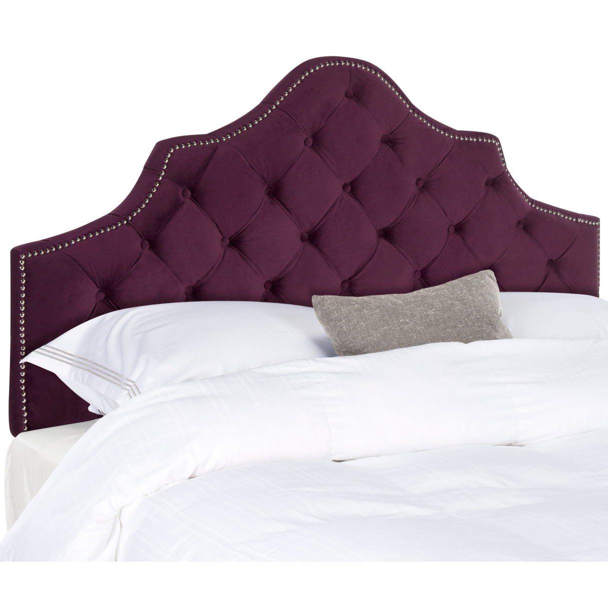 SAFAVIEH Rayna Grey Upholstered Tufted Headboard - Silver Nailhead (Full)