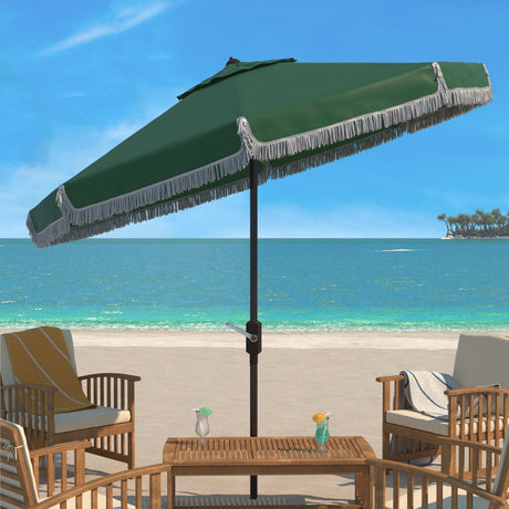 SAFAVIEH Ronette Fringe 9 Ft Crank Outdoor Umbrella