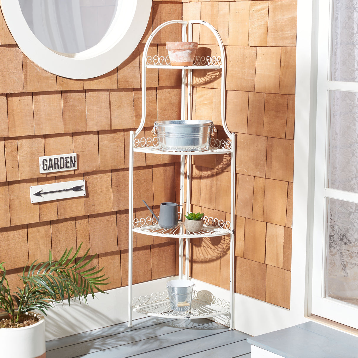 SAFAVIEH Shyla Victorian Wrought Iron 4-Tier Outdoor Corner Shelf - 14 In. W x 14 In. D x 60 In. H - 14Wx14Dx60H