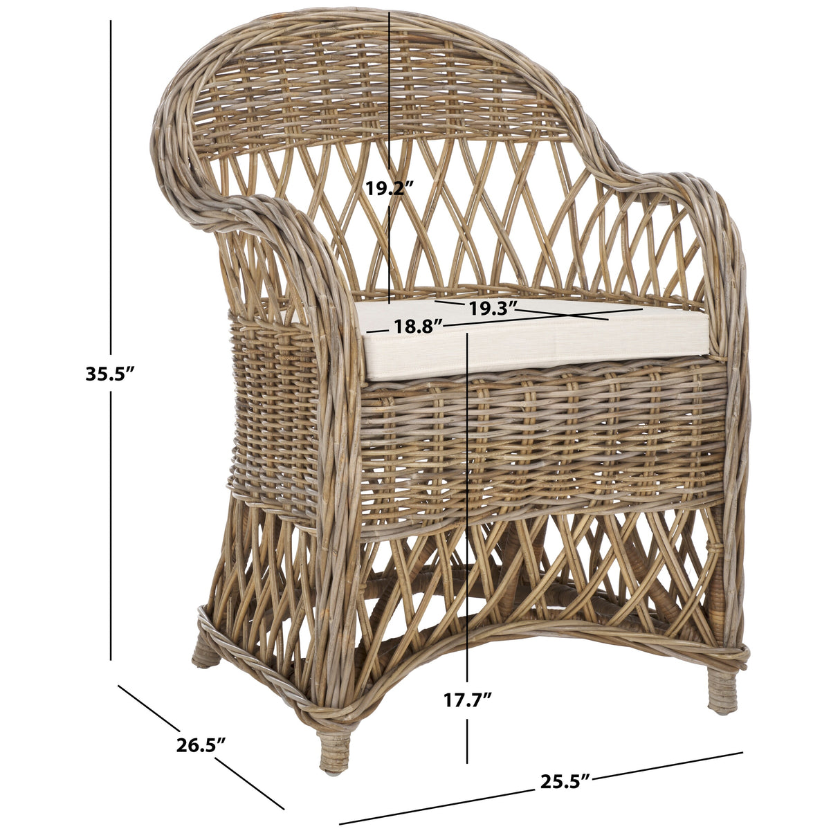 SAFAVIEH Spyrini Natural Rattan Club Chair - 25.5" x 26.5" x 35.5" - 26Wx27Dx36H