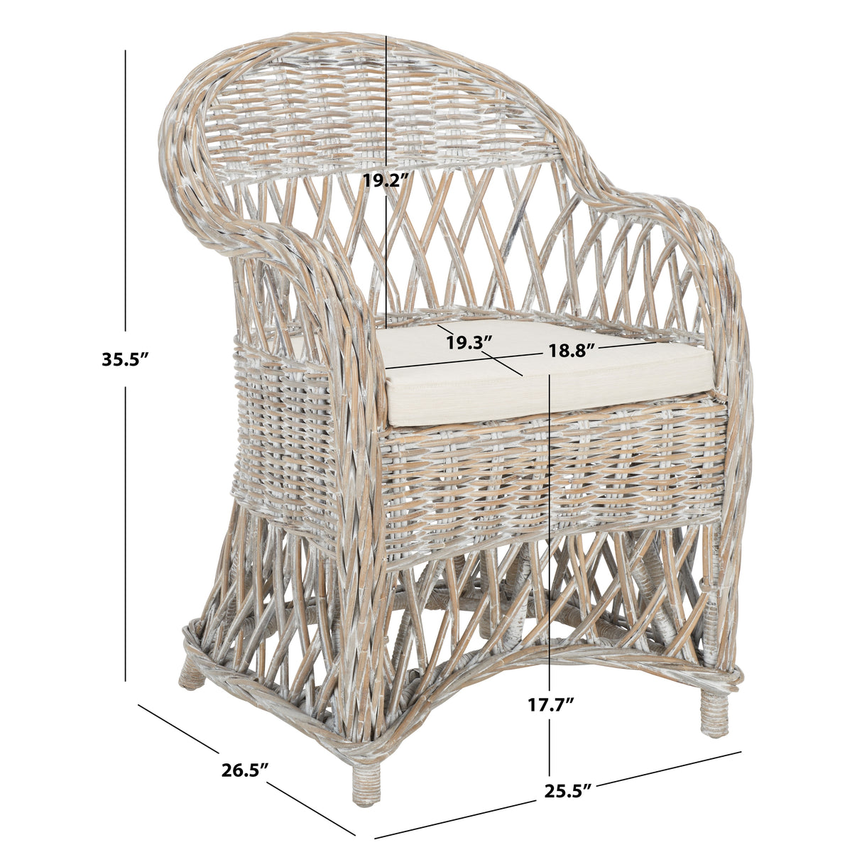 SAFAVIEH Spyrini Natural Rattan Club Chair - 25.5" x 26.5" x 35.5" - 26Wx27Dx36H