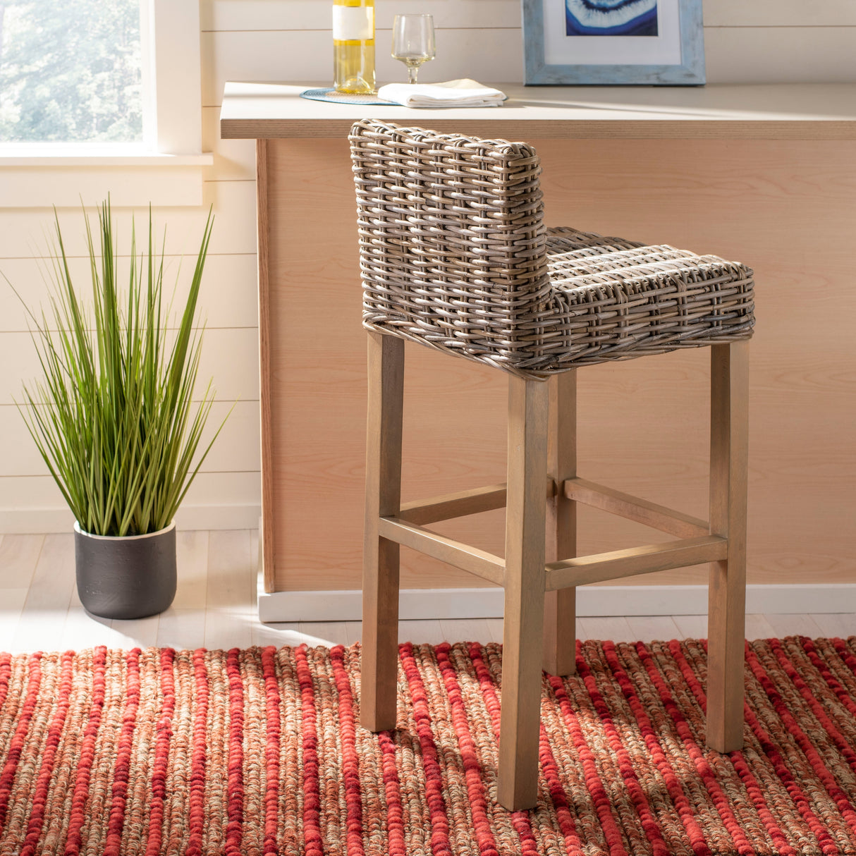 SAFAVIEH Tana -30 Inch Thomas Indoor Wicker Brown Bar Stool - 17.7" x 17.7" x 37.4" - 18Wx18Dx37H