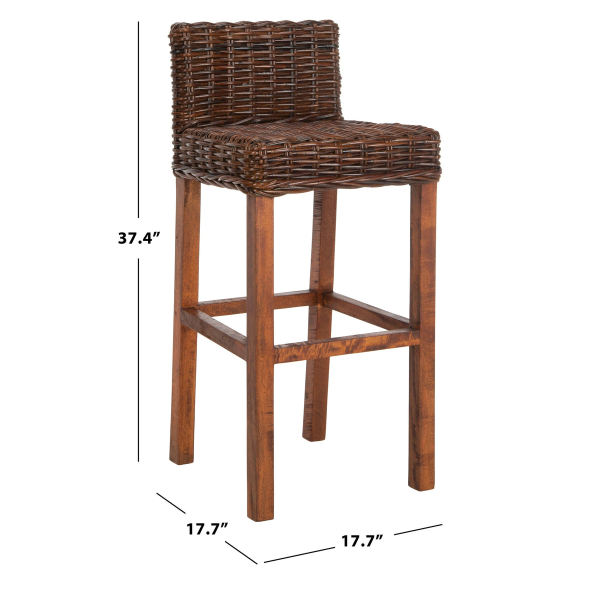 SAFAVIEH Tana -30 Inch Thomas Indoor Wicker Brown Bar Stool - 17.7" x 17.7" x 37.4" - 18Wx18Dx37H