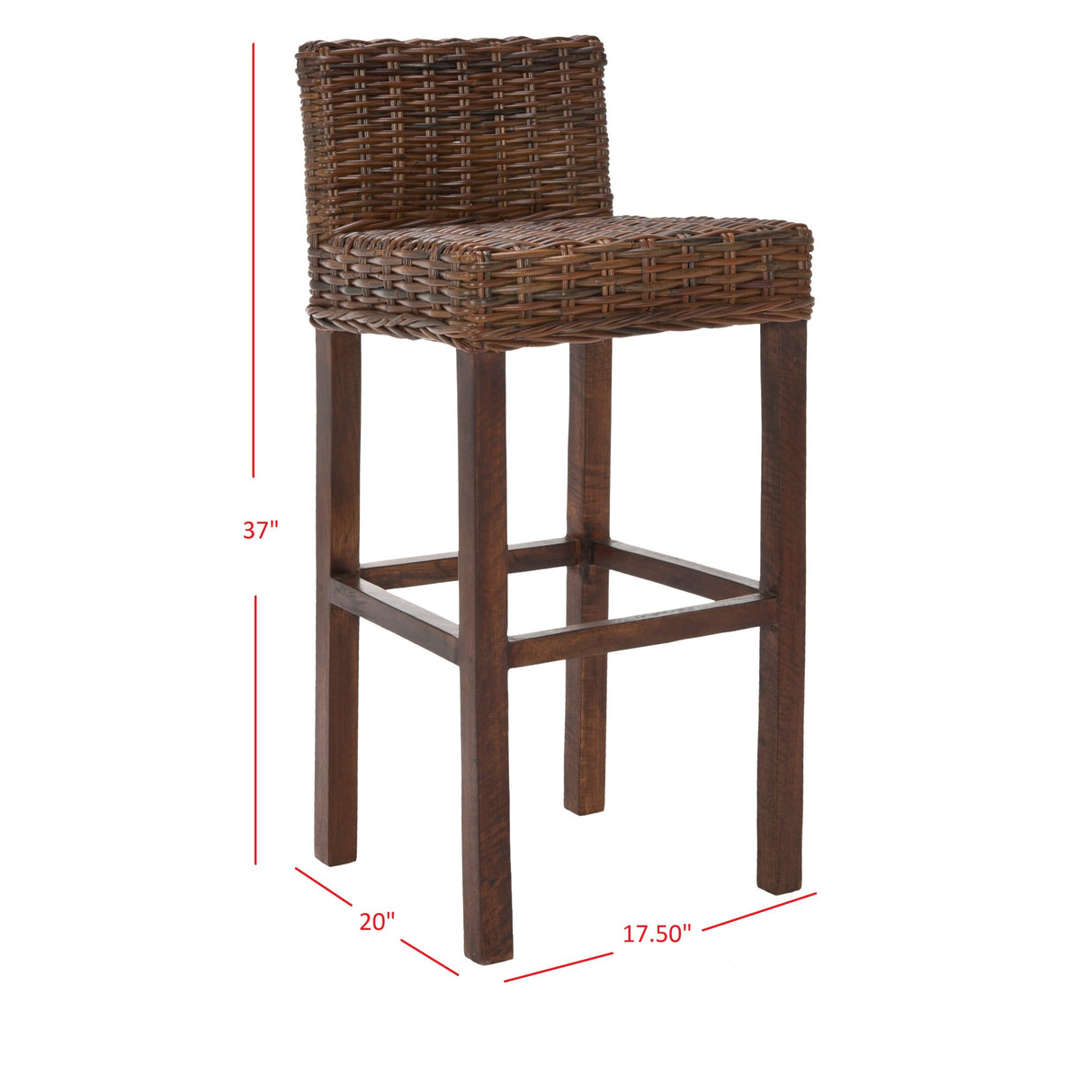 SAFAVIEH Tana -30 Inch Thomas Indoor Wicker Brown Bar Stool - 17.7" x 17.7" x 37.4" - 18Wx18Dx37H