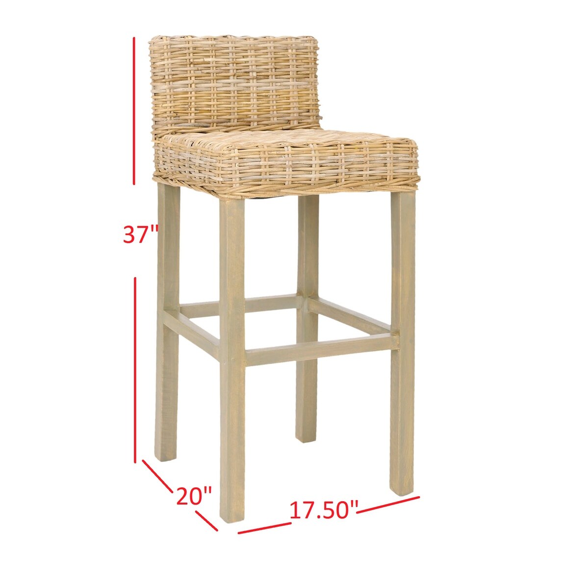 SAFAVIEH Tana -30 Inch Thomas Indoor Wicker Brown Bar Stool - 17.7" x 17.7" x 37.4" - 18Wx18Dx37H