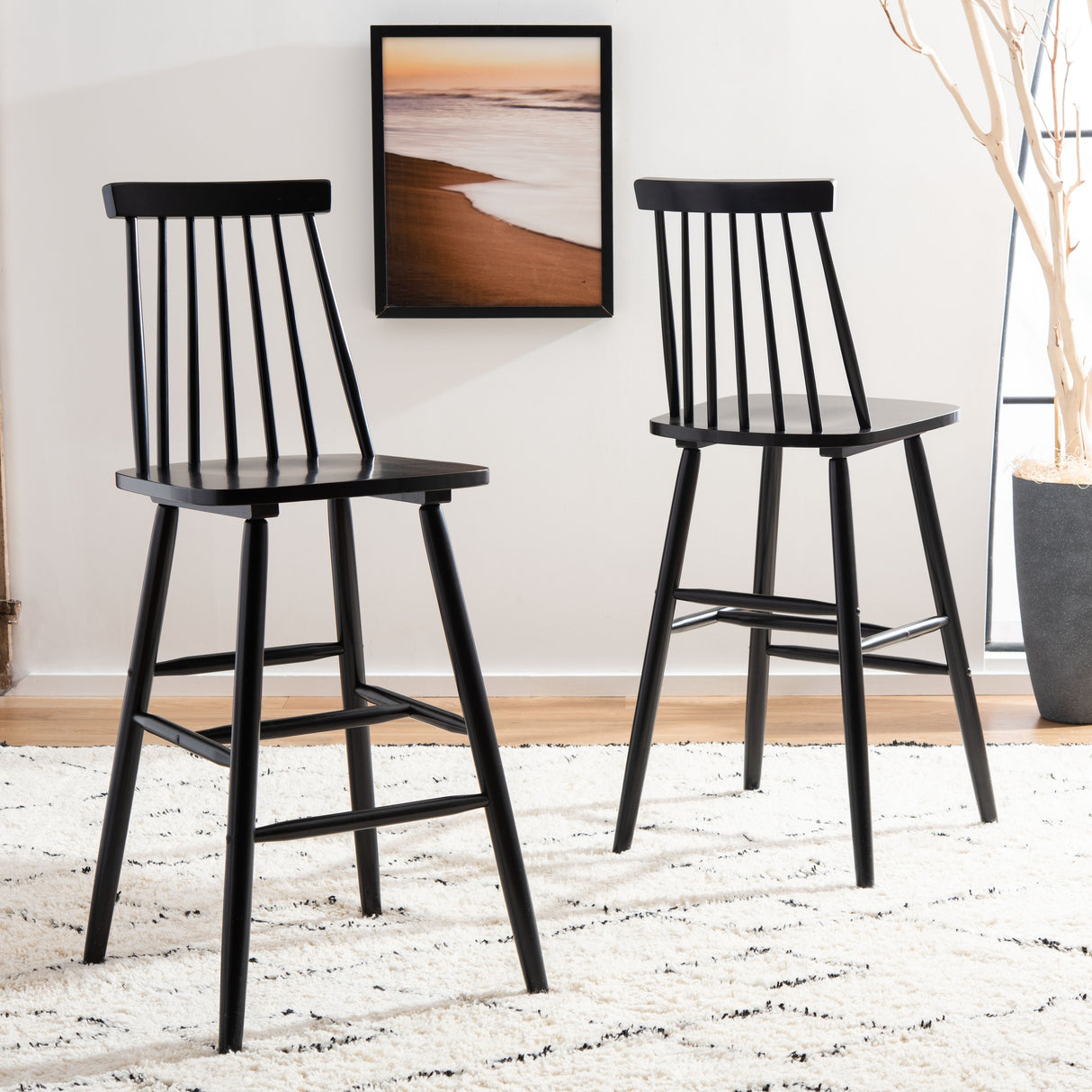 SAFAVIEH Texie 30-In. Spindle Farmhouse Bar Stool (Set of 2) - 19.3" x 20.9" x 44.2" - 19Wx21Dx45H