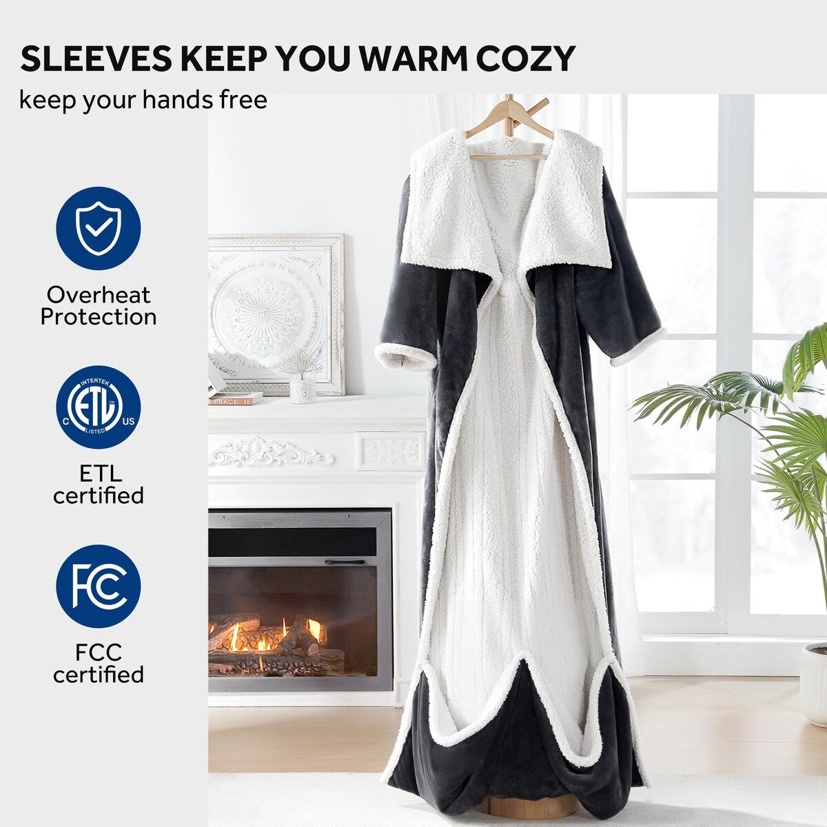 SEALY Heated Wearable Blanket with Sleeves Throw Flannel Sherpa