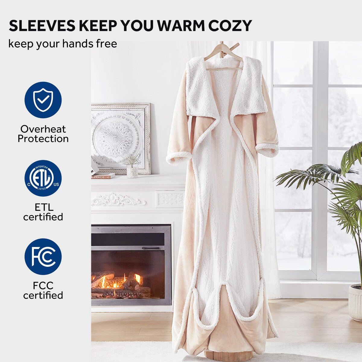 SEALY Heated Wearable Blanket with Sleeves Throw Flannel Sherpa