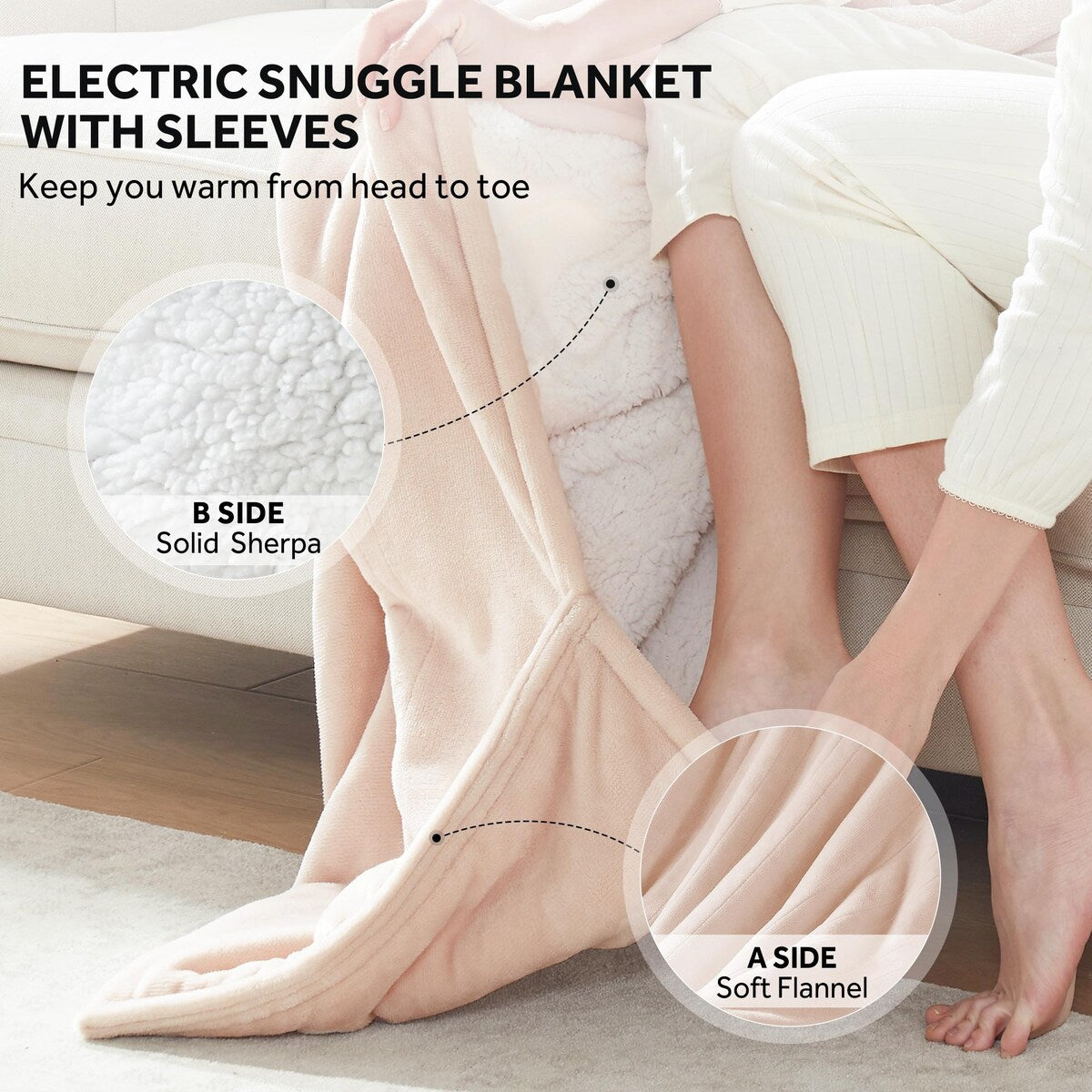 SEALY Heated Wearable Blanket with Sleeves Throw Flannel Sherpa