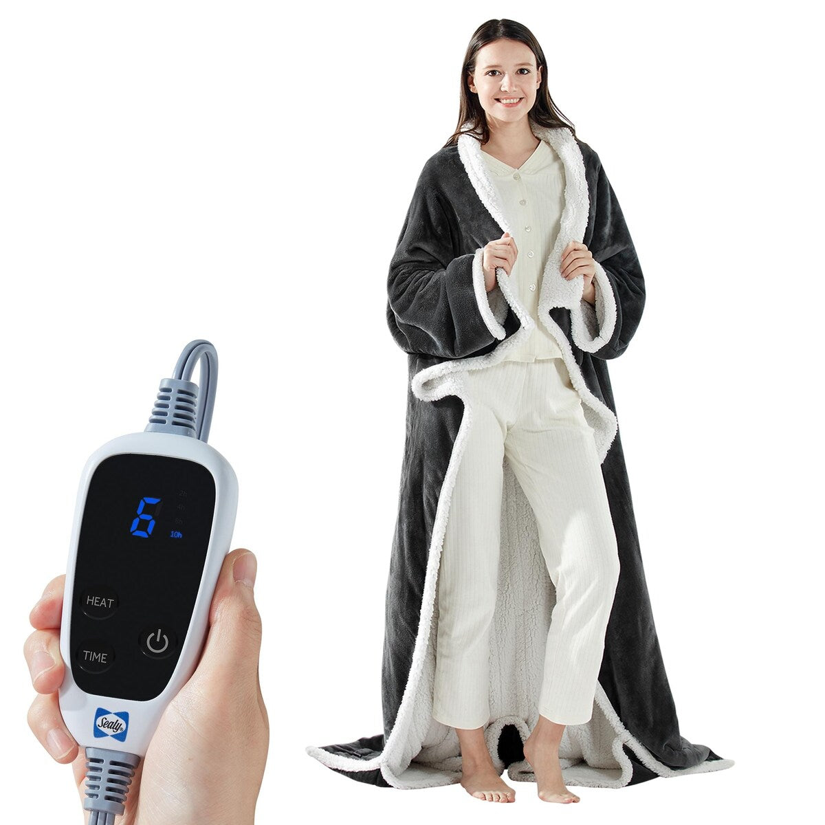 SEALY Heated Wearable Blanket with Sleeves Throw Flannel Sherpa