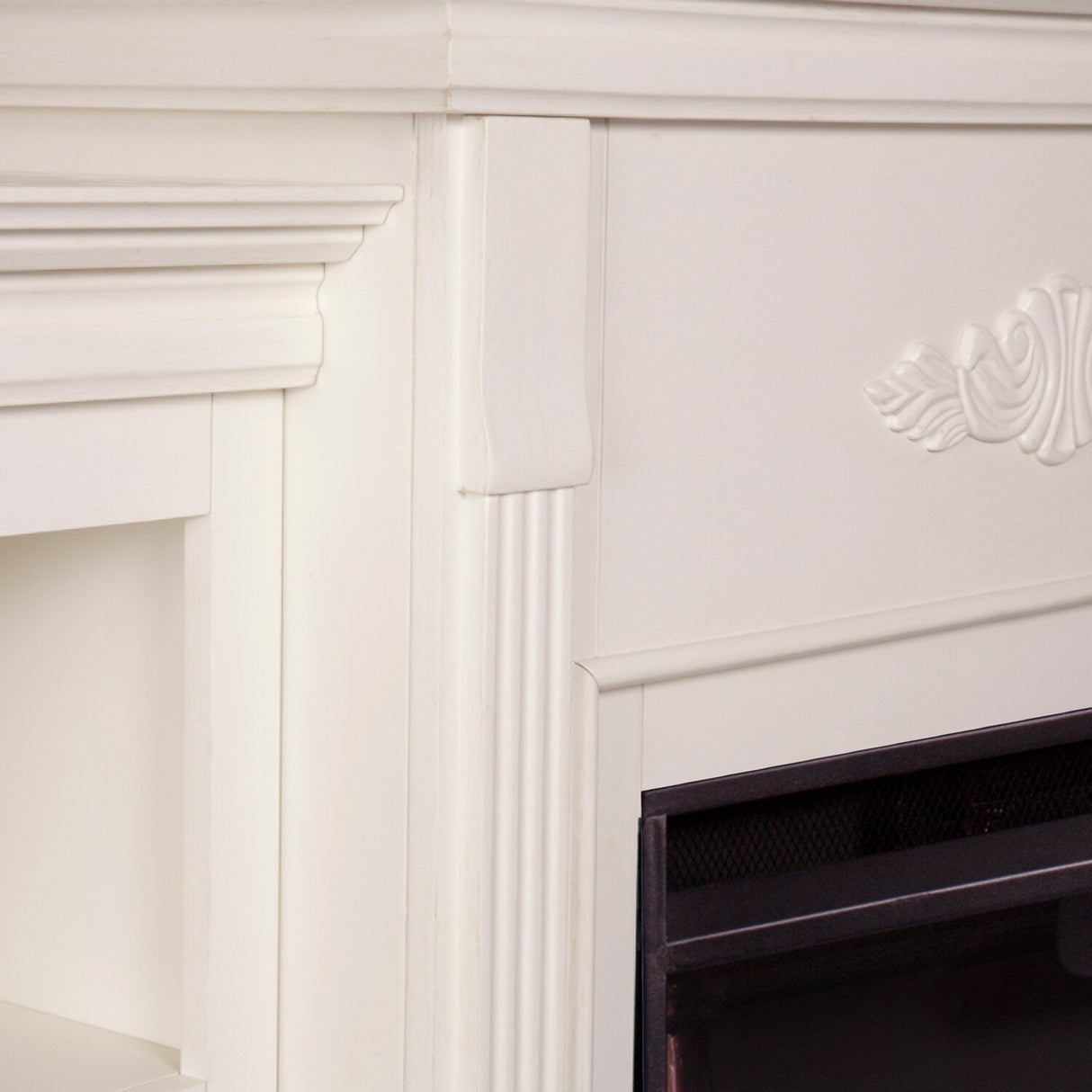 SEI Furniture Electric Fireplace 70-inch Mantel with Bookcase Storage, Ivory