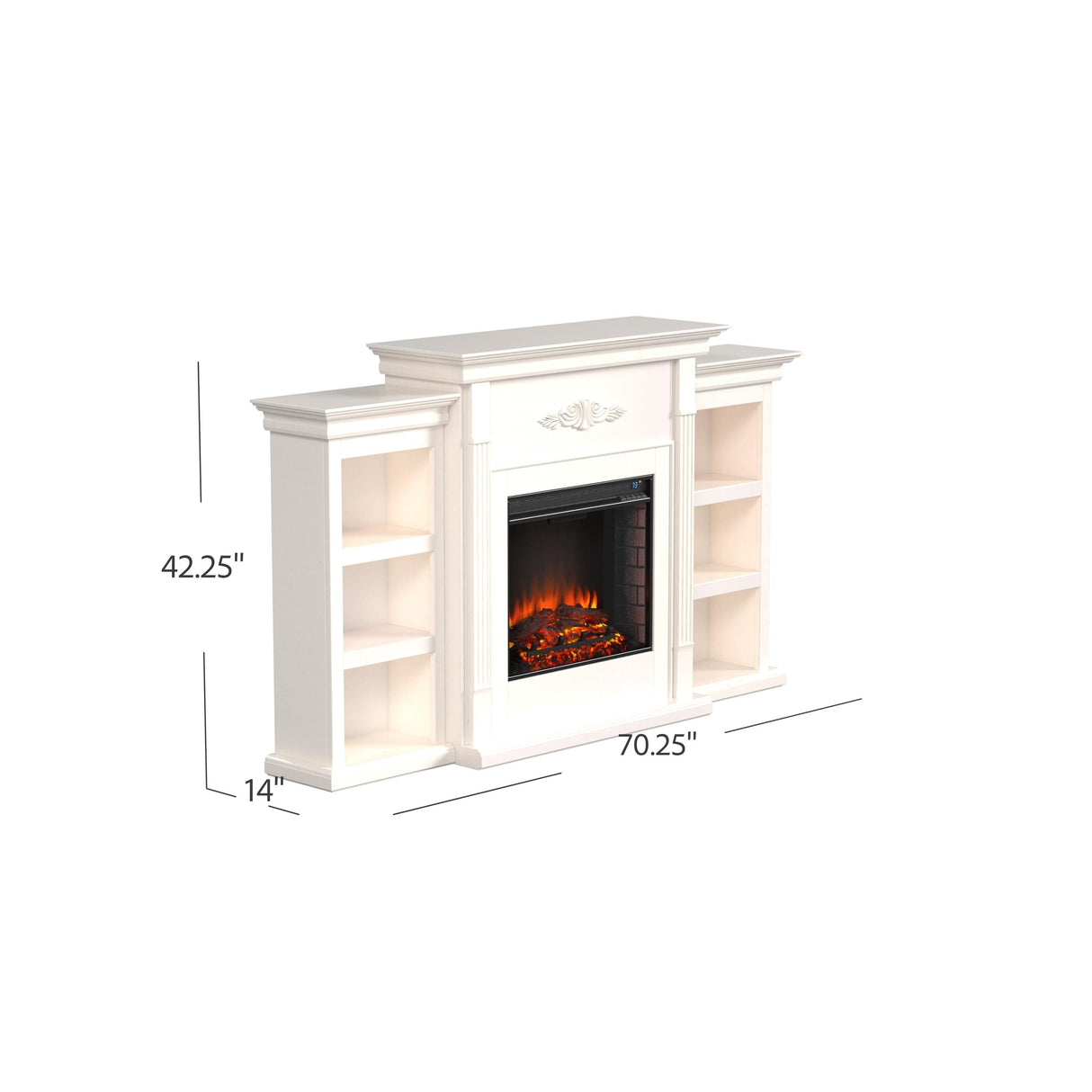 SEI Furniture Electric Fireplace 70-inch Mantel with Bookcase Storage, Ivory