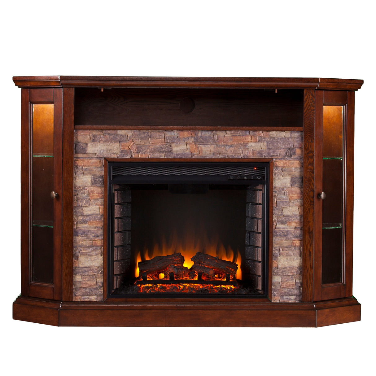 SEI Furniture Hermon Faux Stone Electric Fireplace Corner Media TV Stand for TV's up to 50"