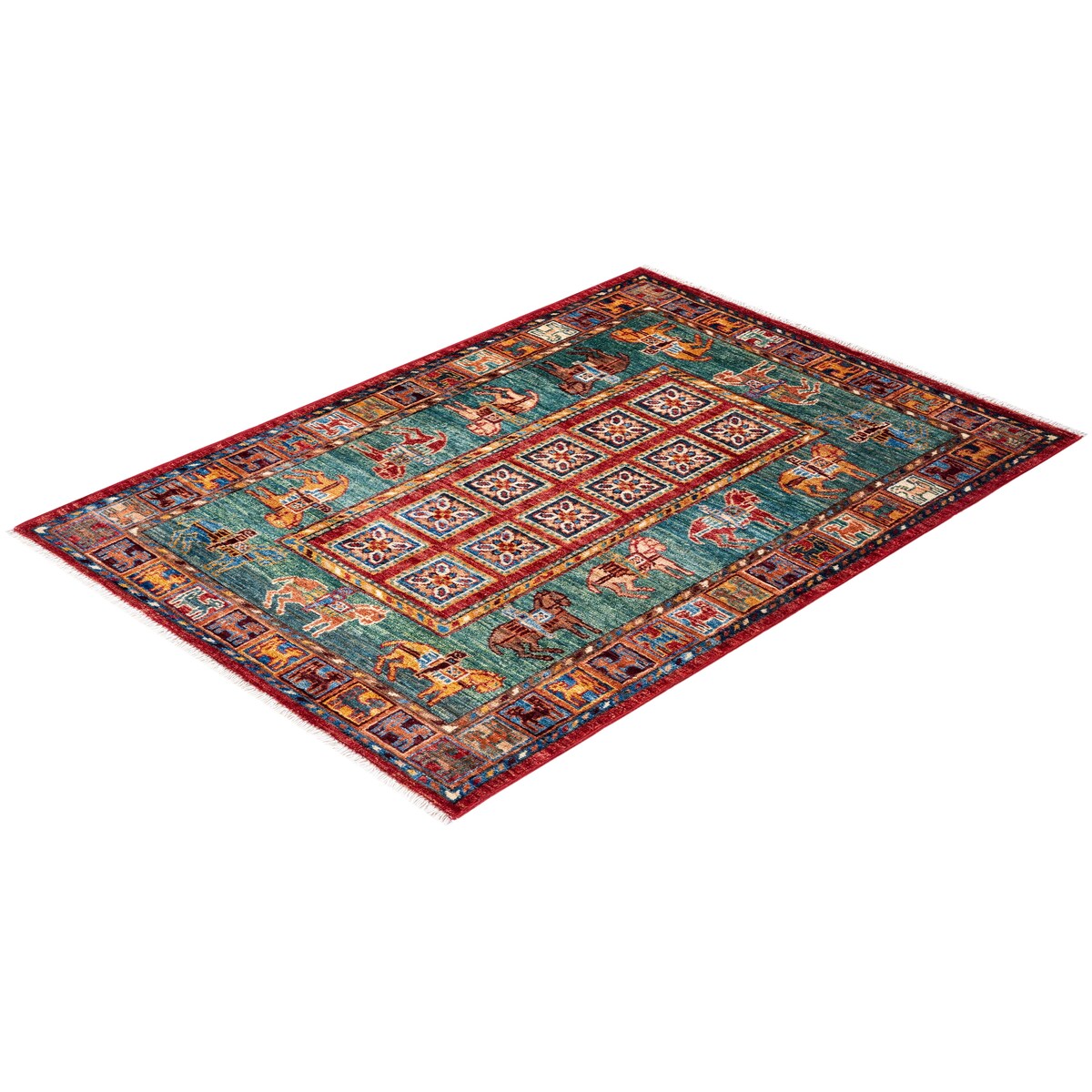 One of a Kind Hand Knotted Traditional Tribal Traditional Area Rug - 4' 0" X 2' 10"
