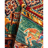 One of a Kind Hand Knotted Traditional Tribal Traditional Area Rug - 4' 0" X 2' 10"