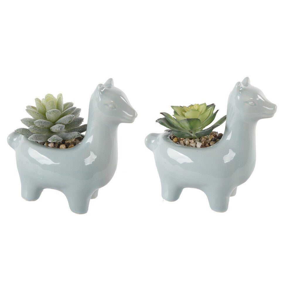 SET OF 2 Artificial Plant Succulent in 5.5" Llama Pot - ONE-SIZE