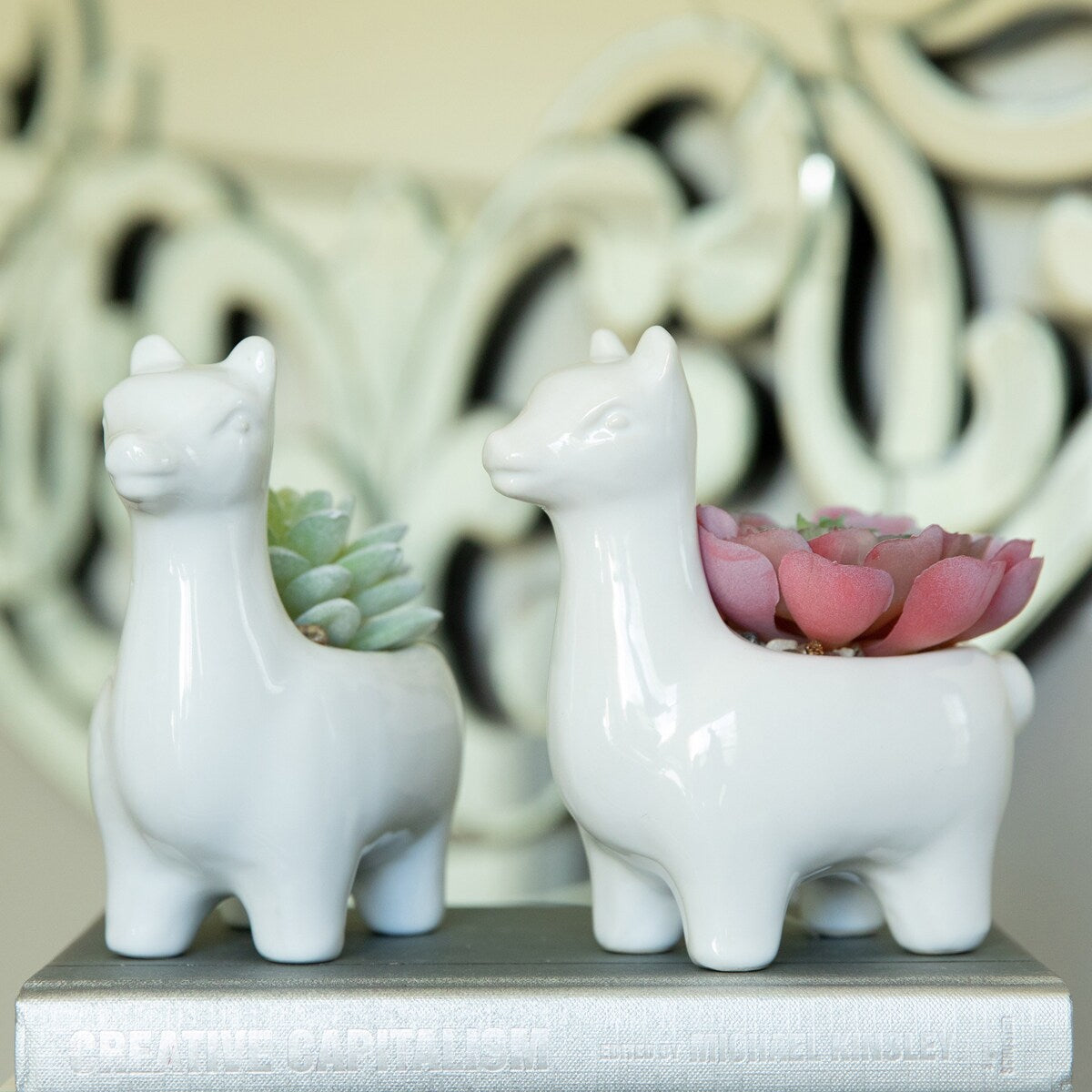 SET OF 2 Artificial Plant Succulent in 5.5" Llama Pot - ONE-SIZE
