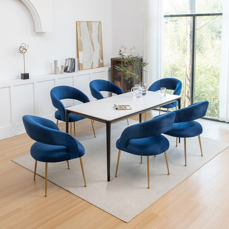SEYNAR Mid Century Modern Velvet Upolstered Open-Back Dining Chair Set of 6