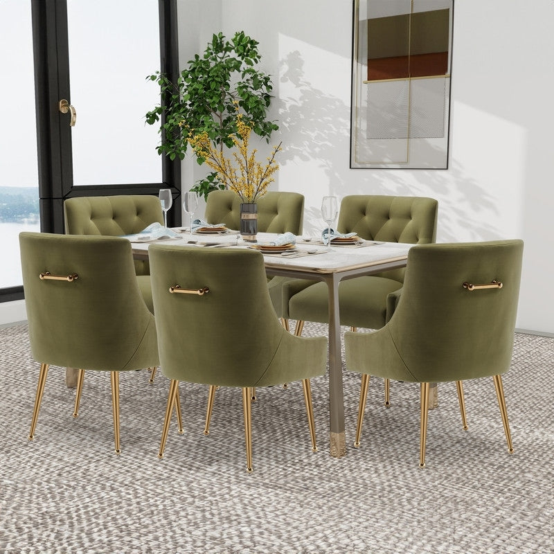 SEYNAR Modern Dining Chairs Set of 6, Velvet Accent Chair Tufted Back Armless Chair with Back Pull