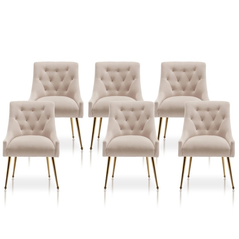 SEYNAR Modern Dining Chairs Set of 6, Velvet Accent Chair Tufted Back Armless Chair with Back Pull
