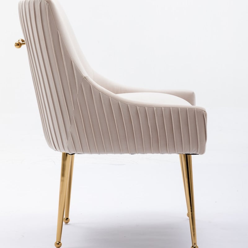 SEYNAR Modern Glam Boucle Pleated Velvet Dining Chair or Vanity Chair Set of 4 with Rear Handle