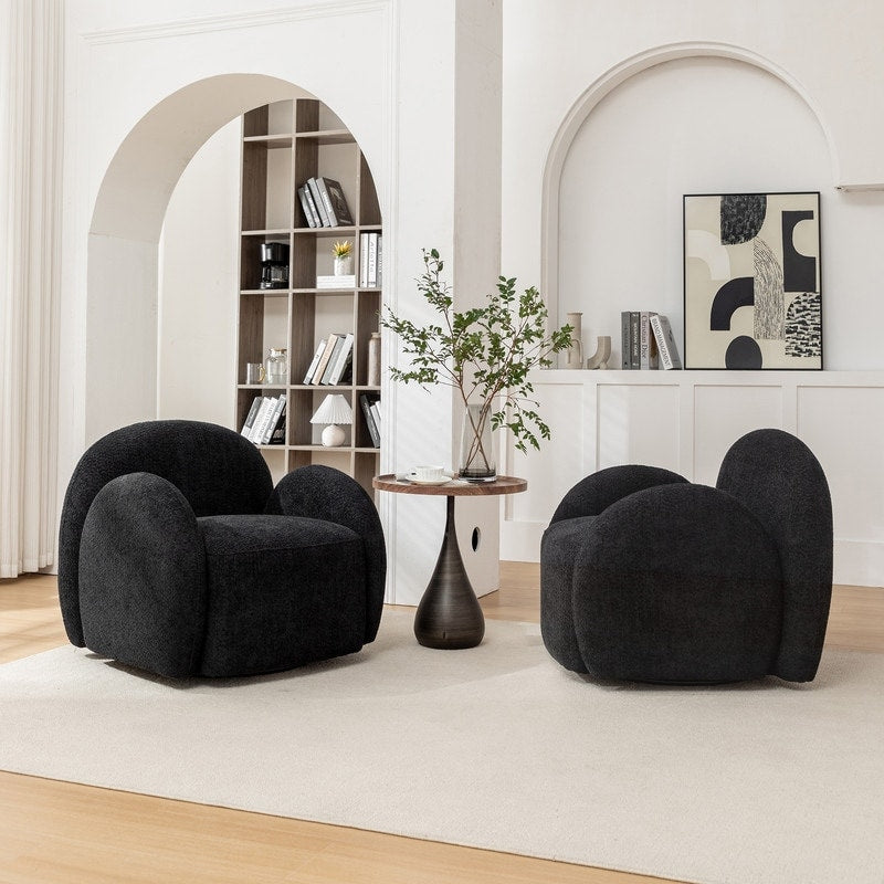 SEYNAR Modern Glam Boucle Upholstered Swivel Accent Armchair, 360 Degree Swivel Barrel Chair Set of 2 for Living Room