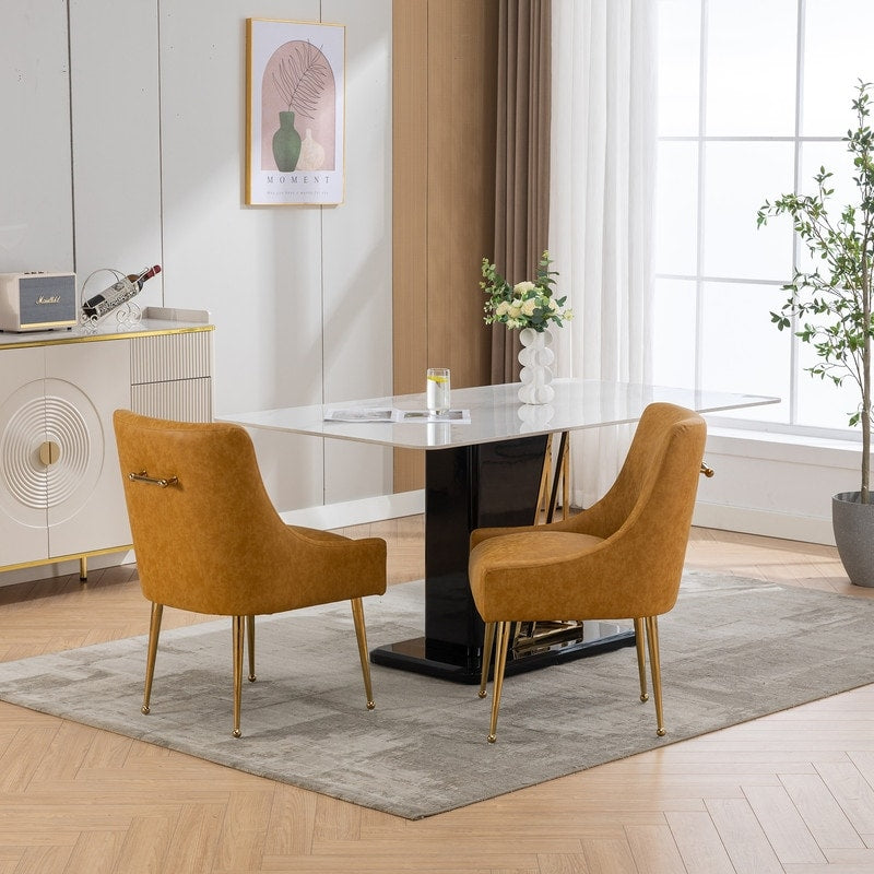 SEYNAR Modern Glam PU Leather Dining Chair or Vanity Chair Set of 2 with Rear Handle