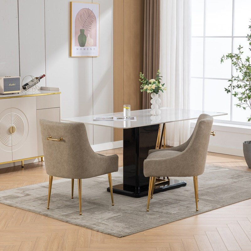 SEYNAR Modern Glam PU Leather Dining Chair or Vanity Chair Set of 2 with Rear Handle