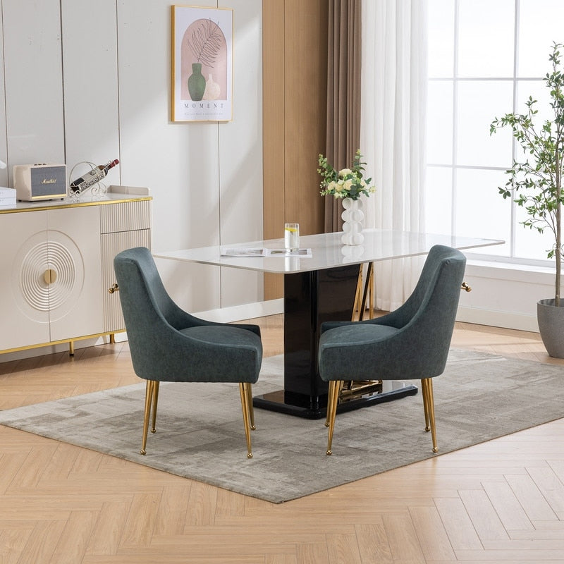 SEYNAR Modern Glam PU Leather Dining Chair or Vanity Chair Set of 2 with Rear Handle