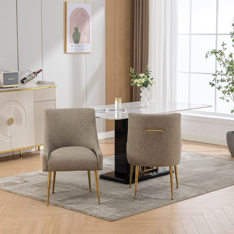 SEYNAR Modern Glam PU Leather Dining Chair or Vanity Chair Set of 2 with Rear Handle