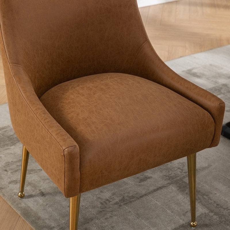 SEYNAR Modern Glam PU Leather Dining Chair or Vanity Chair Set of 2 with Rear Handle