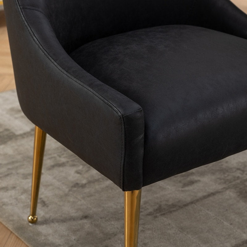 SEYNAR Modern Glam PU Leather Dining Chair or Vanity Chair Set of 2 with Rear Handle