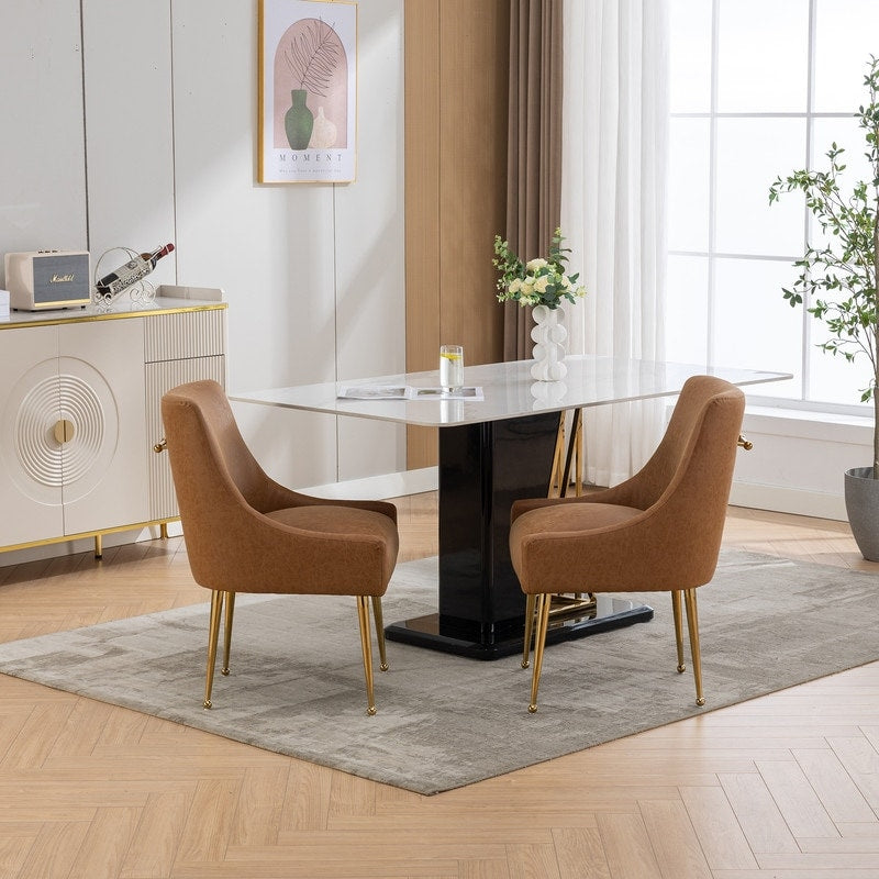 SEYNAR Modern Glam PU Leather Dining Chair or Vanity Chair Set of 2 with Rear Handle