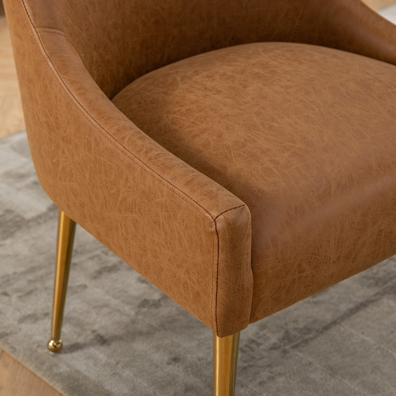SEYNAR Modern Glam PU Leather Dining Chair or Vanity Chair Set of 2 with Rear Handle