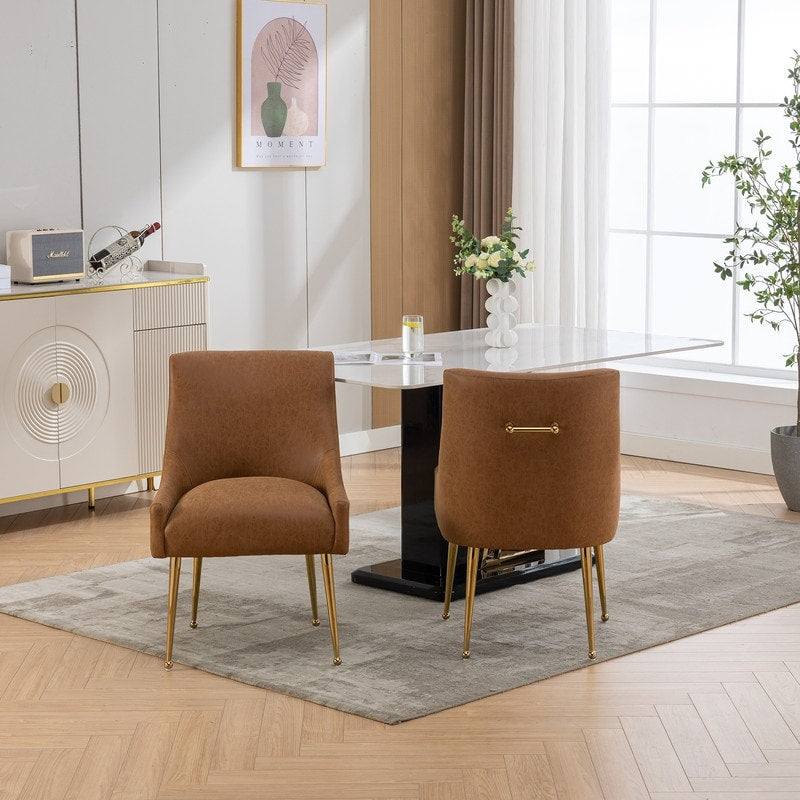 SEYNAR Modern Glam PU Leather Dining Chair or Vanity Chair Set of 2 with Rear Handle