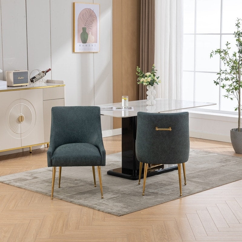 SEYNAR Modern Glam PU Leather Dining Chair or Vanity Chair Set of 2 with Rear Handle