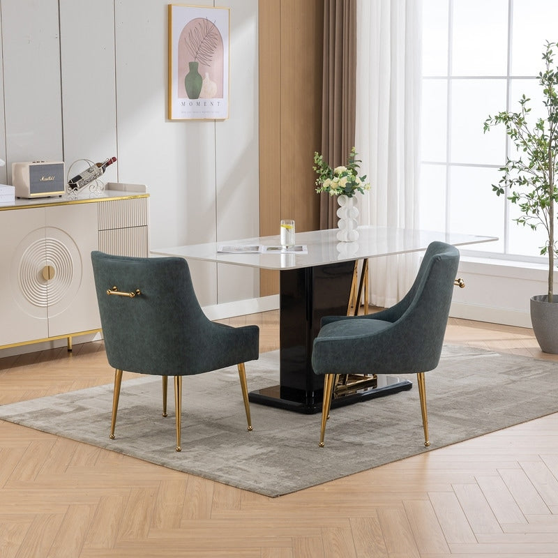 SEYNAR Modern Glam PU Leather Dining Chair or Vanity Chair Set of 2 with Rear Handle