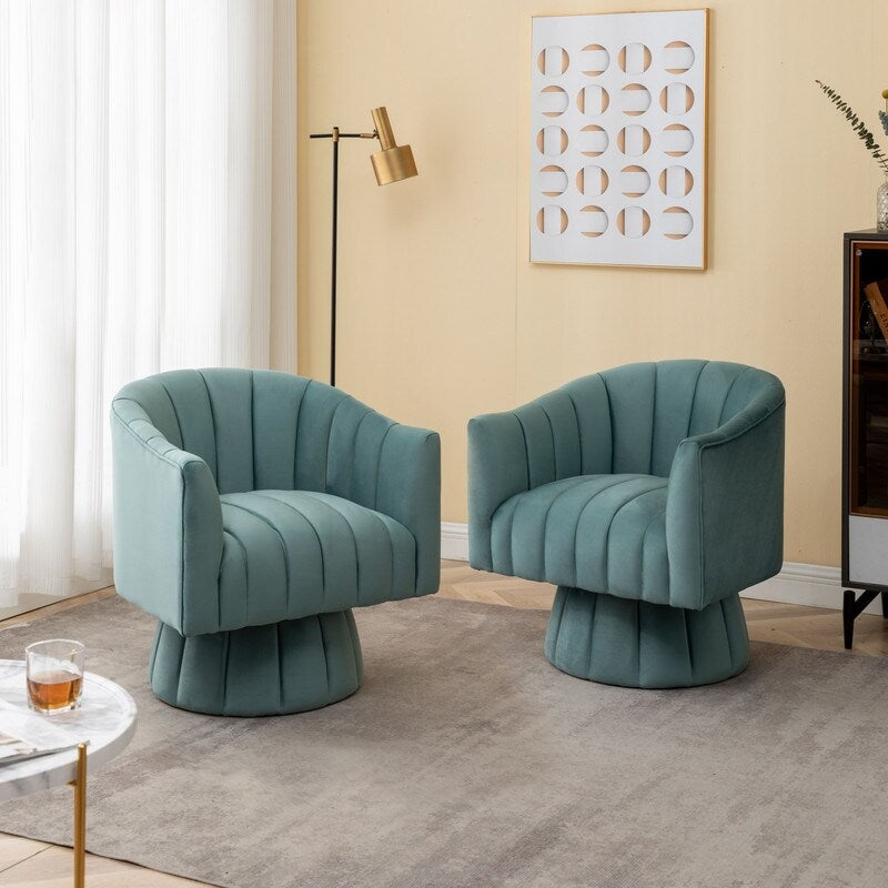 SEYNAR Modern Glam Velvet Upholstered Round 360 Degree Swivel Accent Barrel Chair Set of 2