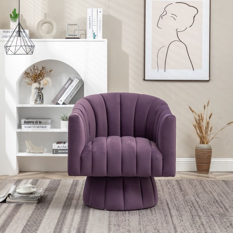 SEYNAR Modern Glam Velvet Upholstered Round 360 Degree Swivel Accent Barrel Chair Set of 2